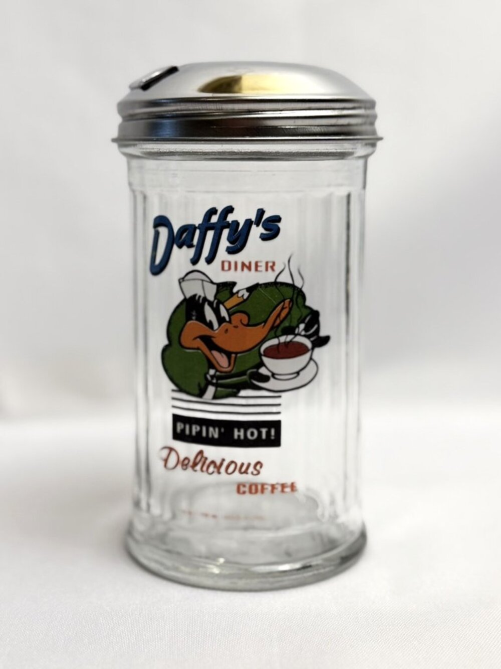 Looney Tunes Vintage Daffy Duck Glass Sugar Dispenser 1996 WB Made in USA